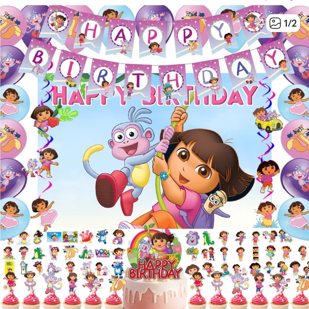 NEW - Dora the Explorer Pink Birthday Decoration Kit for Kids